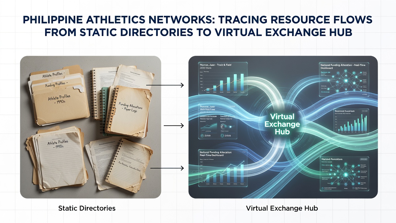 Digital interface showing resource exchange in Philippine athletics networks