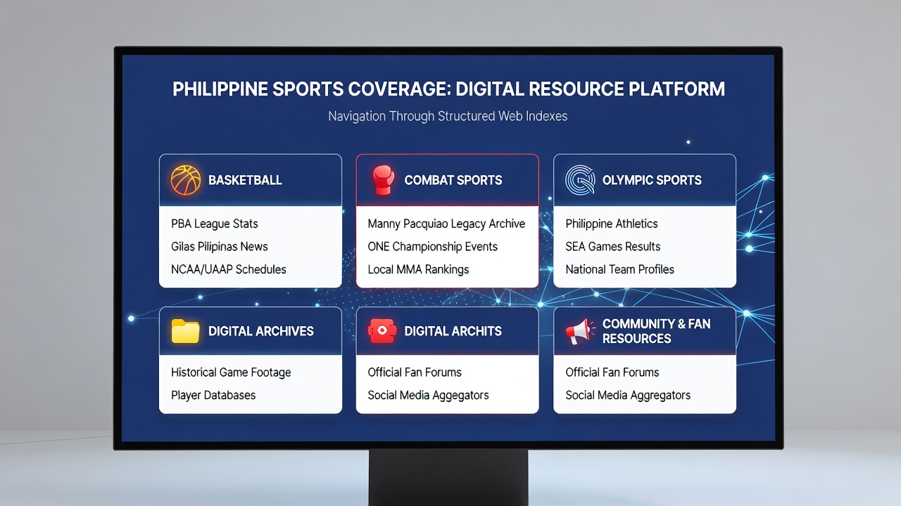 Screenshot example of a structured digital index displaying Philippine sports categories and linked resources