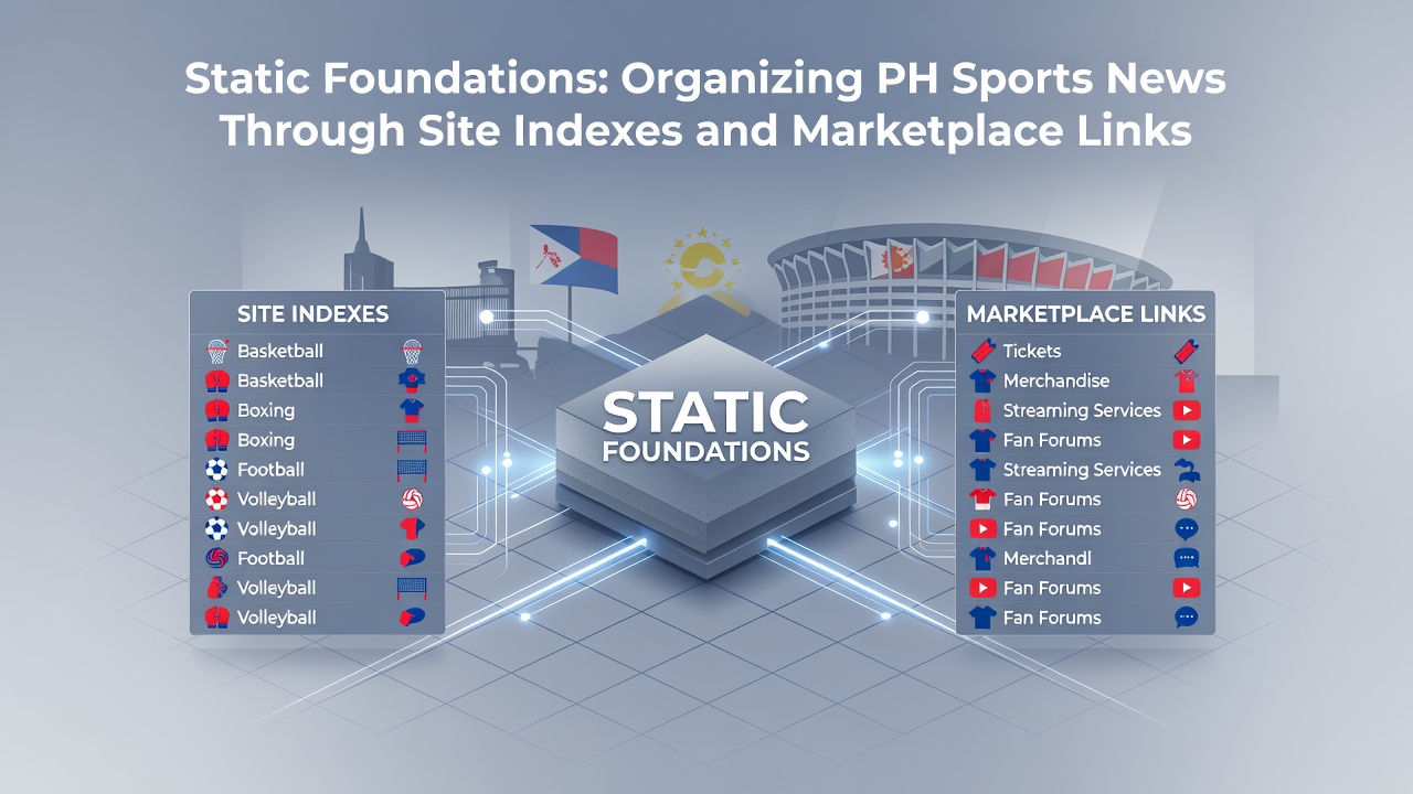 Marketplace link integration within a Philippine sports news index showing categorized resource connections